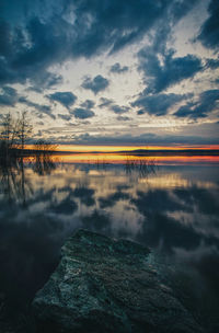 Scenic view of lake against sky during sunset