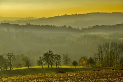 Scenic view of field against sky during sunset