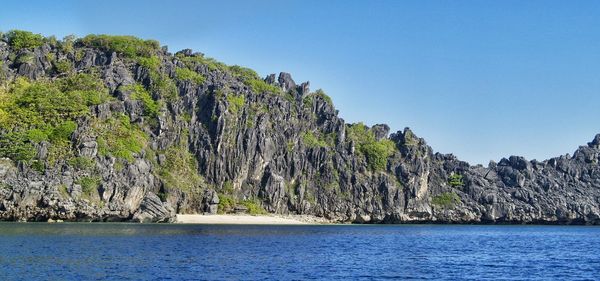 Scenic view of sea against clear blue sky