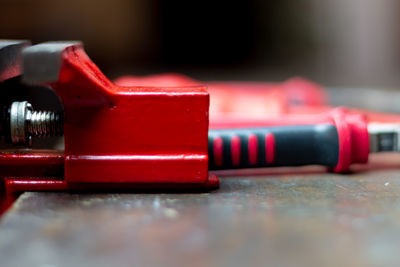 Close-up of red toy on table