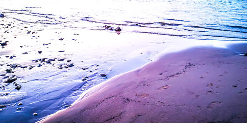 High angle view of sea shore during winter