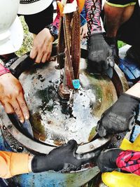 High angle view of people working