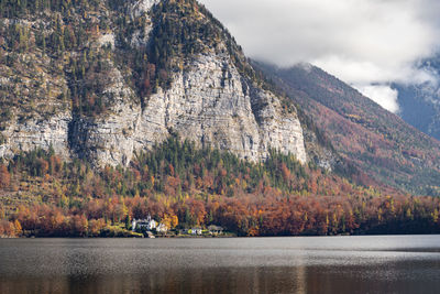 Scenic view of lake against sky during autumn