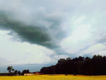 Scenic view of field against cloudy sky