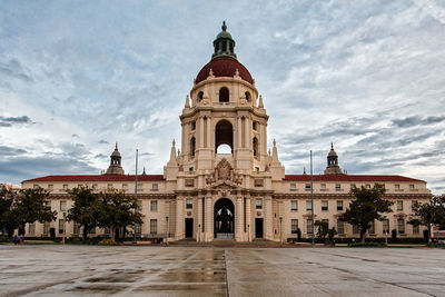 Low angle view of city hall against sky