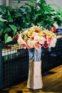 Close-up of flowers on table