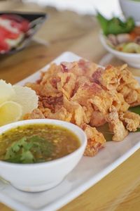 Close-up of served food in plate