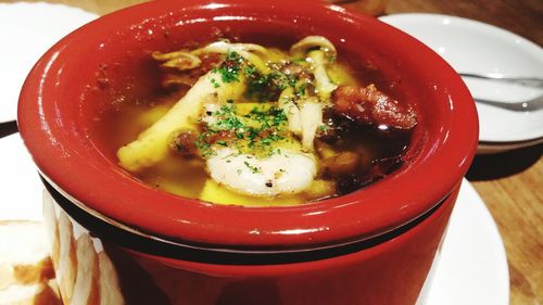 Close-up of served noodles in bowl