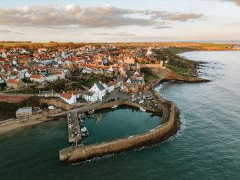 High angle view of crail harbour