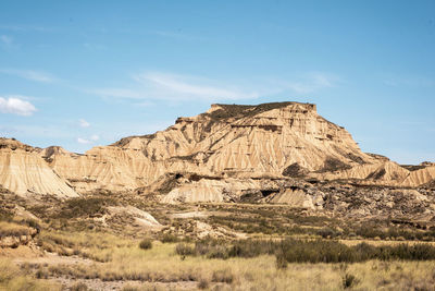 Rock formations on landscape against sky