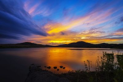 Scenic view of lake against sky during sunset