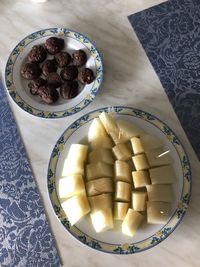 High angle view of food in plate on table