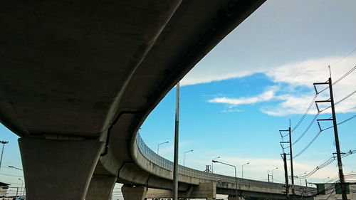 Low angle view of bridge against sky in city