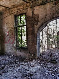 Broken window of old building