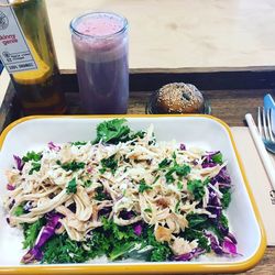 High angle view of food on table