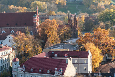 High angle view of houses in town
