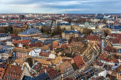 High angle view of buildings in city