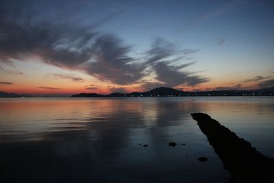 Scenic view of lake at sunset