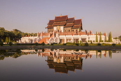 Reflection of buildings in lake