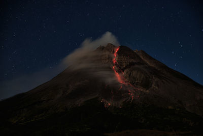 Mount merapi erupts with high intensity at night during a full moon. 