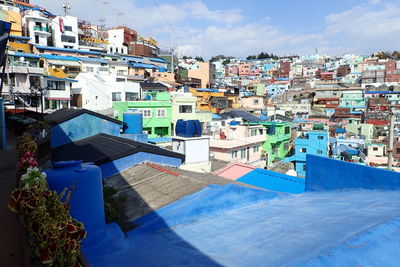 High angle view of townscape against sky