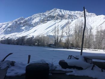 Snowcapped mountains against sky at spiti valley, india