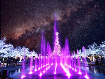 Illuminated trees against sky at night