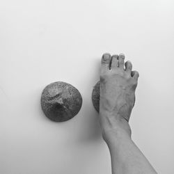 Close-up of hand over white background