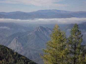 High angle view of mountain range against sky
