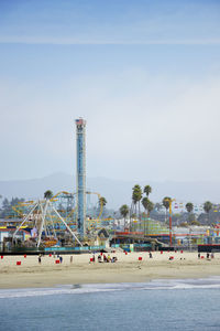 Usa, california, santa cruz, amusement park on sandy beach seen from municipal wharf