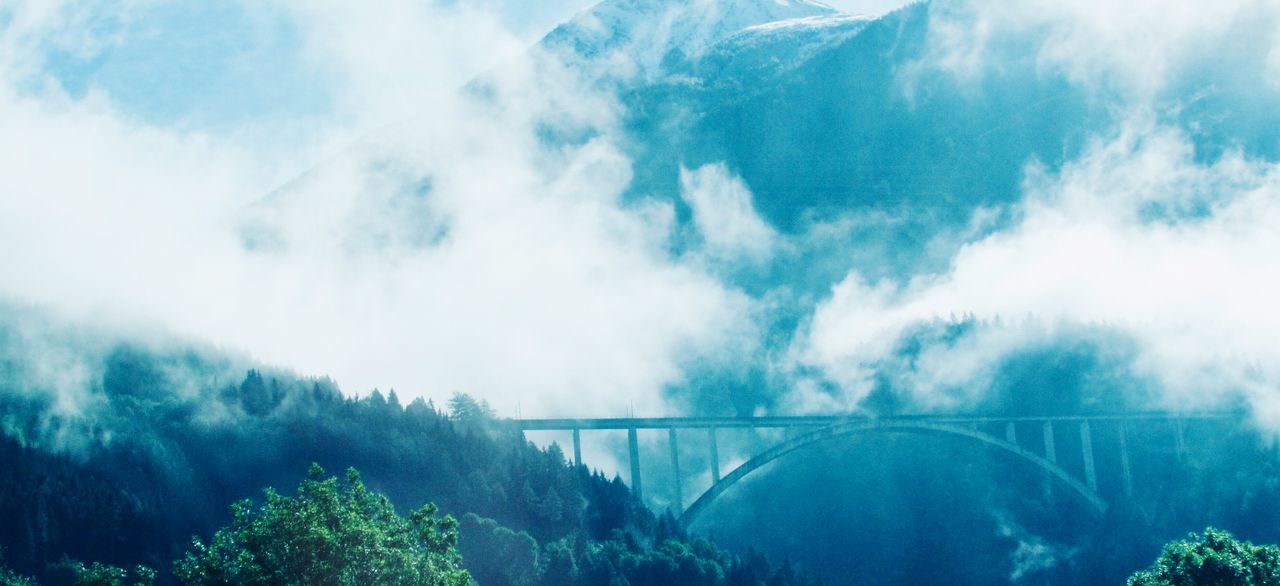 cloud - sky, sky, tree, bridge, connection, nature, day, scenics - nature, bridge - man made structure, beauty in nature, no people, plant, built structure, architecture, tranquil scene, tranquility, outdoors, water, transportation