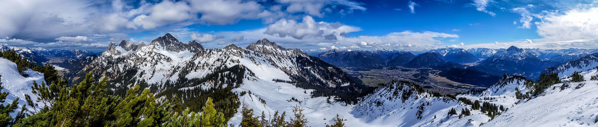 Panoramic view of snowcapped mountains against sky