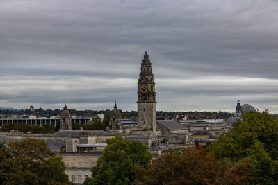 Cardiff castle view  of city against cloudy sky