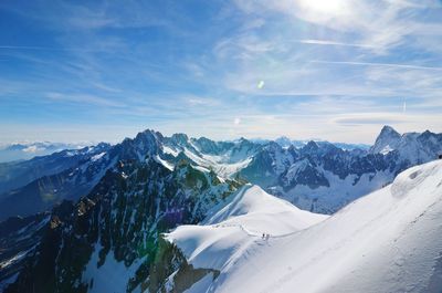 Scenic view of swiss alps covered with snow against sky