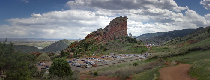 Panoramic view of landscape and mountains against sky