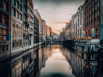 Canal amidst buildings in city against sky