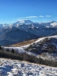 Scenic view of snowcapped mountains against sky