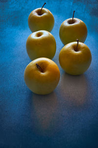High angle view of apple on table