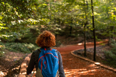 Rear view of woman looking at forest