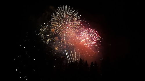 Low angle view of firework display at night