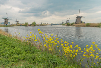 Scenic view of lake against cloudy sky