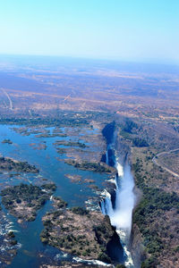 Aerial view of victoria falls and zambezi river