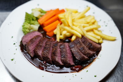 Close-up of meal served in plate