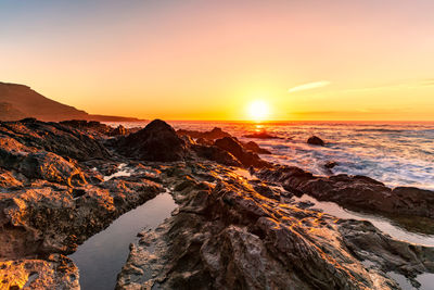 Scenic view of sea against sky during sunset