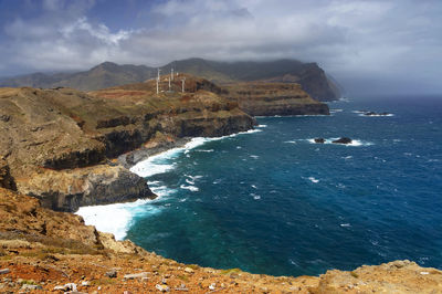 Scenic view of sea against cloudy sky