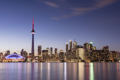 Illuminated city at night of toroto skyline