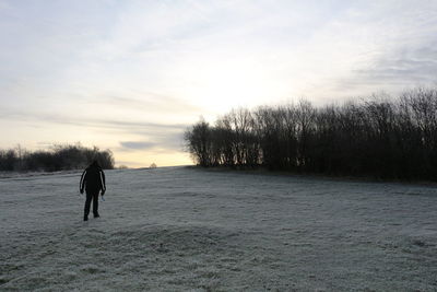 Silhouette of people on landscape at sunset