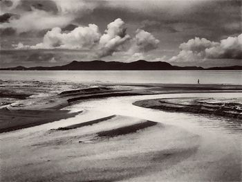 Scenic view of beach against cloudy sky