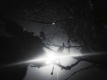 Close-up of illuminated silhouette water against sky at night