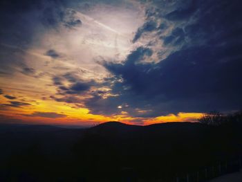 Scenic view of silhouette mountains against sky during sunset